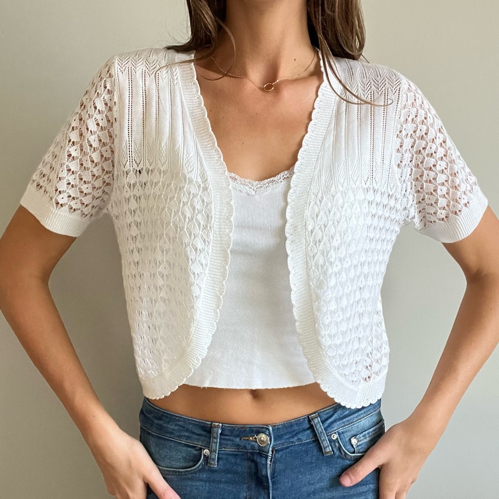 Vintage white crochet lace bolero